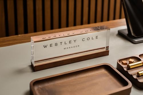 MUUJEE Wooden Desk Organization 5 Piece Set with Name Block - Personalized Acrylic Name Plaque with Wood Base and Desk Accessories Work Professional Office Gift Teacher Dad Organizer - Image 5