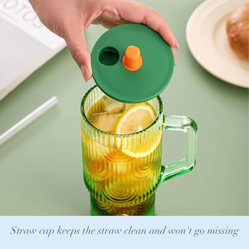 20 oz Green Glass Tumbler with Handle, Lid, Straw and Cover, Dishwasher Safe Cup for Iced Coffee, Water, Tea, Juice, Milk - Image 4