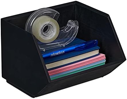 Relaxdays Bamboo Desk Organiser, Office & Home, 1 Compartment, Stackable, Multifunctional, 12.5x17.5x15.5 cm, Anthracite by Relaxdays