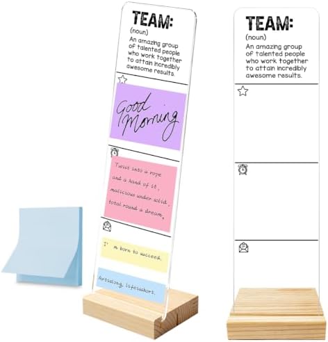 Acrylic Sticky Note Board with Wooden Base, Inspiring Team Quotes Desktop Logo, Monitor Message Sticky Notes Office Desk Sets and Accessories Belt Blue Sticky Notes 100 Sheets by HTBIG