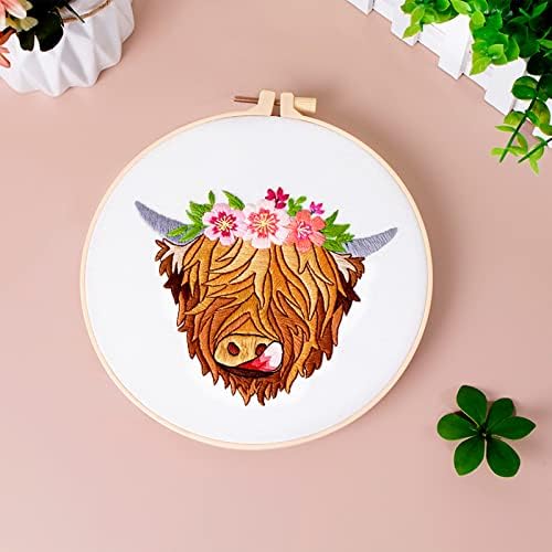 Louise Maelys Highland Cow Stamped Embroidery Kit Floral DIY Craft - Image 5