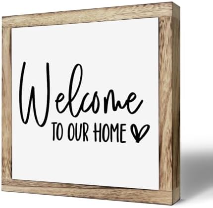 Welcome Sign, Wooden Box Signs for Home Decor, Freestanding Welcome Decor Sign, Farmhouse Decor for Entryway, Front Door Decor, Porch Decor, Housewarming Tabletop Decor, Welcome To Our Home (B2) by MLTEye