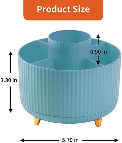 Desk Pencil Pen Holder, 5 Slots 360°Degree Rotating Organizers for, Desktop Storage Stationery Supplies Organizer, Cute Cup Pot Office, School, Home, Art Supply, Blue - Image 7