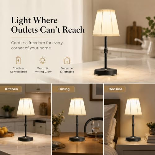 3000mah Battery Powered Lamp for Home,Small Cordless Lamps Rechargeable,3 Color Temperature 5W LED Touch Lamp Battery Operated Table Lights,Wireless Lamps for Tables,Kitchen,Living Room (Black,H11”) - Image 4