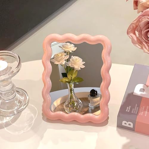 Wave Table Desk Vanity Makeup Mirror Small Make Up Office Mirror Pink by CCREDONE