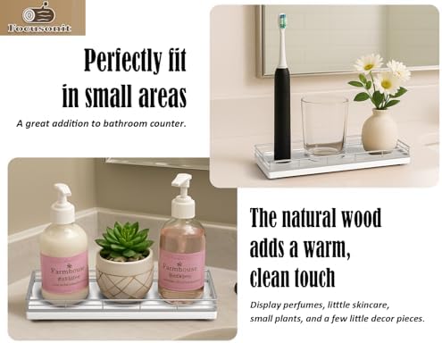 Bathroom Tray for Counter, Oak Wooden 11.2" L Vanity Tray for Jewelry Candle Makeup Perfume, Holder for Coffee Table Decor Bar Silver - Image 3