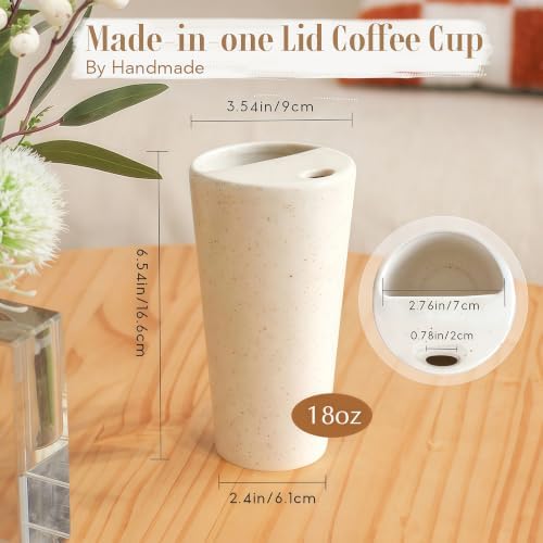 Handmade Ceramic Coffee Mug with Half Lid and Sip Hole, 18oz Tall Travel Coffee Tea Cup with Silicone Sleeve, Pure Ceramic Drinking Tumbler for Home, Office and Daily Commute, Speckle white - Image 4