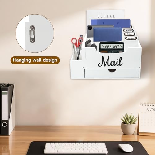 Wood Desk Organizer, Mail Organizer Countertop with 2 Pen Holders - Image 5