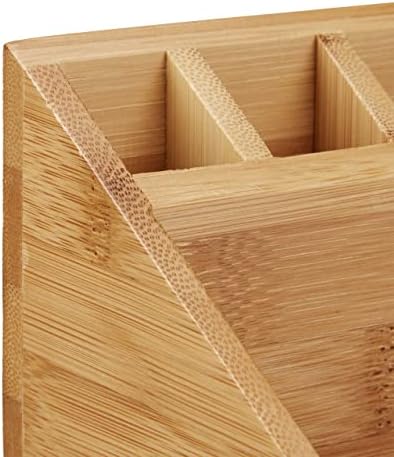 Relaxdays Bamboo Desk Organiser, Pencil Holder, 10 Compartments, Wood Grain, Size: 10 x 23 x 10 cm, Natural Brown - Image 5