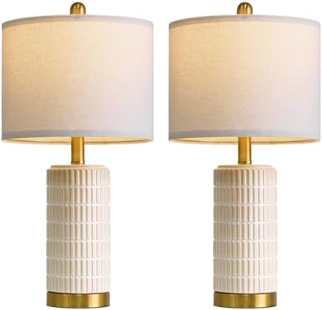 PoKat Small Bedside Table Lamps with USB Ports for Bedroom, 21.5'' White Nightstand Lamps for Night Stands, Modern Ceramic Bedroom Lamps for Living Room End Table, White and Beige - Image 3