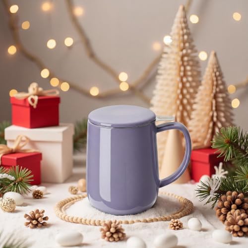 Sweese 20 oz Porcelain Tea Mug with Infuser and Lid, Purple Tea Cup - Image 6