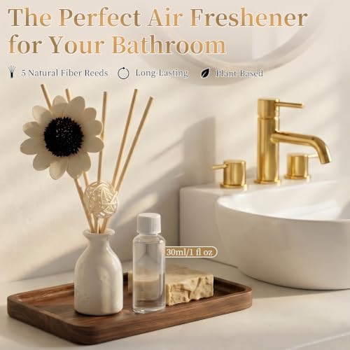 2PCS Ocean Reed Diffuser Set,1 fl oz Ceramic Bottle with 5 Sticks & Sunflower Rattan Ball Decor, Plant-Based Non-Toxic Essential Oil, Long-Lasting Home Fragrance for Bedroom Bathroom - Image 2