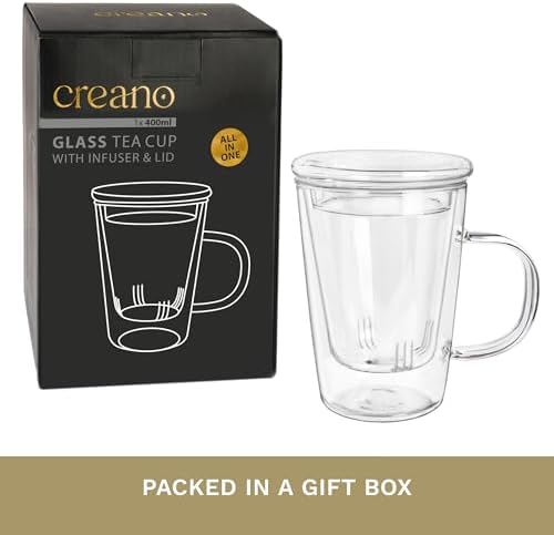 Creano Tea Glass 400 ml – Large Tea Cup with Strainer and Glass Lid – An ideal Tea Maker - Image 5