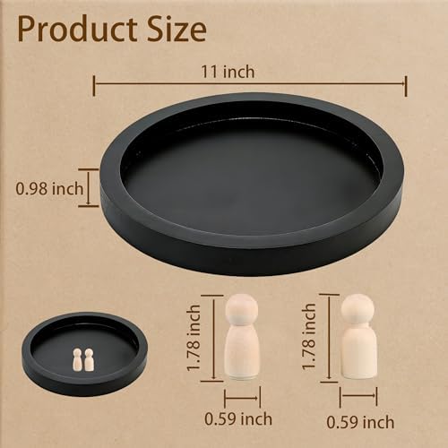 11 Inches Round Wooden Tray Decor,Black Decorative Trays - Image 2