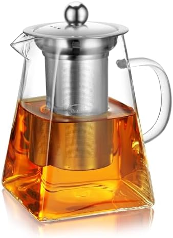 CNGLASS Glass Teapot with Infuser,31oz Clear Glass Tea Kettle with Removable Stainless Steel Strainer,Stovetop Safe Glass Teapot for Blooming and Loose Leaf Tea… by CNGLASS