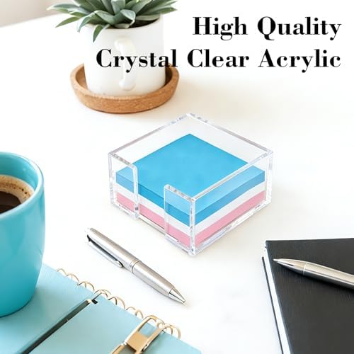 Clear Sticky Note Holder for Desk, Acrylic Sticky Note Dispenser 3x3 Inch - Image 4