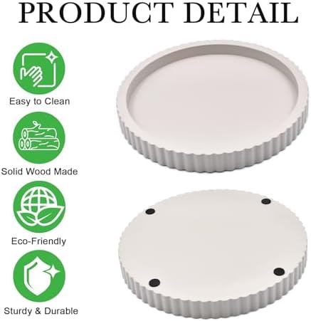 Modern Decorative Tray for Coffee Table, 11" Wooden Gray Beige Round Small Decor Tray for Candle, Perfume, Vanity, Kitchen Island Counter & Table Centerpiece - Image 4