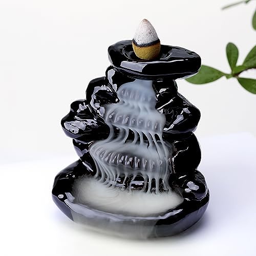 Waterfall Backflow Incense Burner Ceramic Incense Holder Incense Waterfall Fountain Incense Cone Holder, Yoga Meditation Home Decor Office Gifts(Stone) by WEWAYSMILE