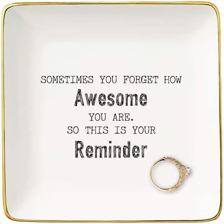 Inspirational Quotes Gifts-Affirmations Gift-Reminder Gift-Positive Motivational Gift,Encouragement Gift,Sometimes You Forget How Awesome You Are-Christmas Gift-Jewelry Tray Trinket Holder Ring Dish by NZY