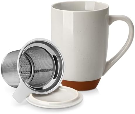 MALACASA Ceramic 18 oz Tea Mug with Lid and Infuser, Khaki Gray by MALACASA