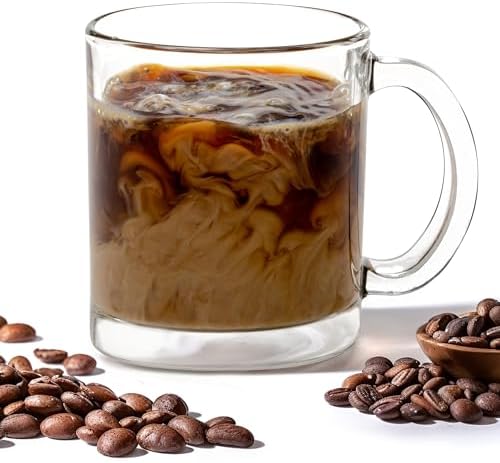 Vikko Glass Coffee Mug Set of 6, 10.75 Ounce Clear Mugs, Microwave and Dishwasher Safe by Vikko