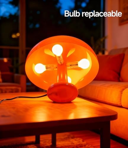 Orange Mushroom Lamp, Mid Century Modern Table Lamp for Bedroom, Aesthetic Mushroom Decor Bedside Small Lamps, 2700K(Bulb Replaceable, Bulb Included, Plug Powered) - Image 3