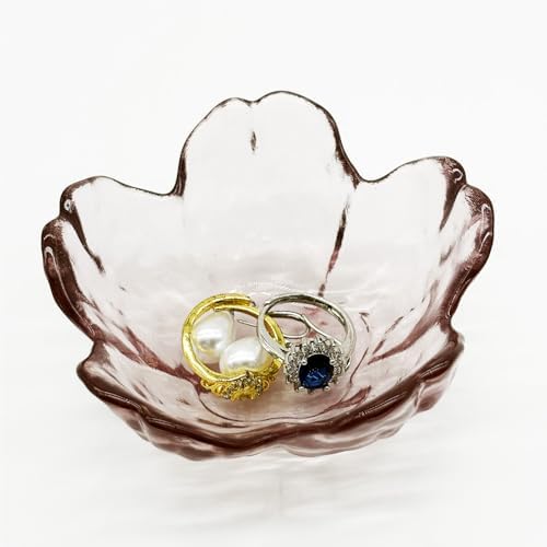 Flower Ring Dish Jewelry Tray, Glass Jewelry Dish Tray, Aesthetic Room Decor Small Trinket Dish, Nightstand Jewlery Ring Holder Dish, Bathroom Jewelry Plate Bowl for Rings Earrings Gift (Light Purple) by BESSKON