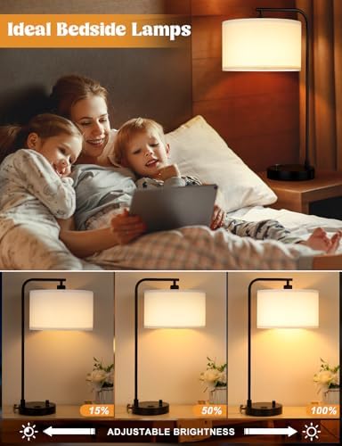 20.7" Tall Table Lamp with USB & Outlet, Fully Dimmable Nightstand Lamp - Image 3
