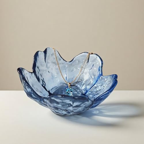 Blue Crystal Flower Jewelry Ring Dish, Clear Trinket Bowl, Cute Nightstand Decor Ring Holder for Women, Home Decor Gifts for Women, Wedding, Birthday, Mother's Day - Image 3