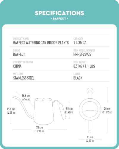 Baffect Watering Can Indoor Plants with Long Spout, 1L / 35oz (Black) - Image 6