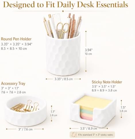 Aesthetic Geometric Silicone Desk Organizer Set of 3,Modern Office Desk Accessories with Round Pen Holder,Paperclip Tray,Sticky Note Holder,Stylish Functional Desk Decor for Home Office(White) - Image 7