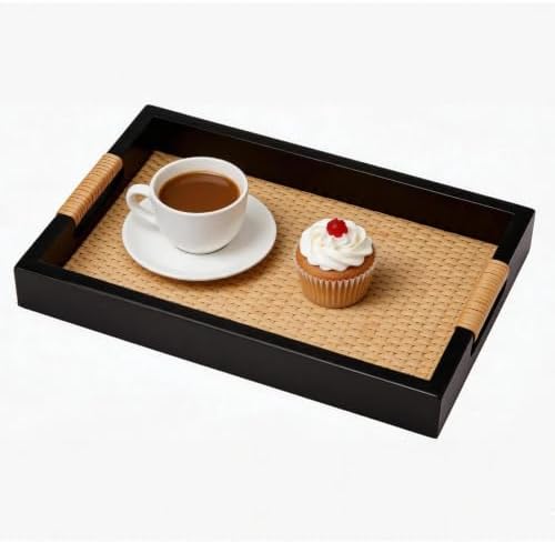 Wood Serving Tray with Handles, Rectangle Ottoman Tray, Coffee Tray by HuiDao