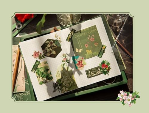 Toshine Vintage Botanical Scrapbooking Kit,Aesthetic Journal Kit Stationery, A6 Grid Notebook Journals Gift - Image 2