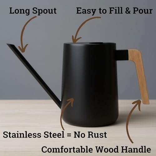 Metal Small Indoor Watering Can with Long Spout & Real Wood Handle, 35oz - Image 2