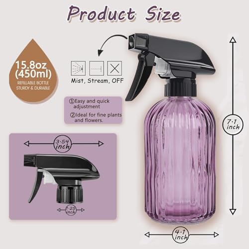 Glass Plant Mister Spray Bottle 15oz Purple Adjustable Nozzle for Gardening - Image 4