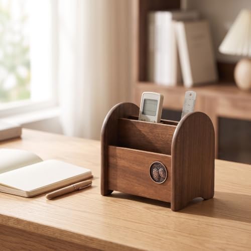 Compact Desk Organizer | Walnut Finish, Multifunctional, Stationery organizer with Side Panels, for Dresser, Living Room - Image 5
