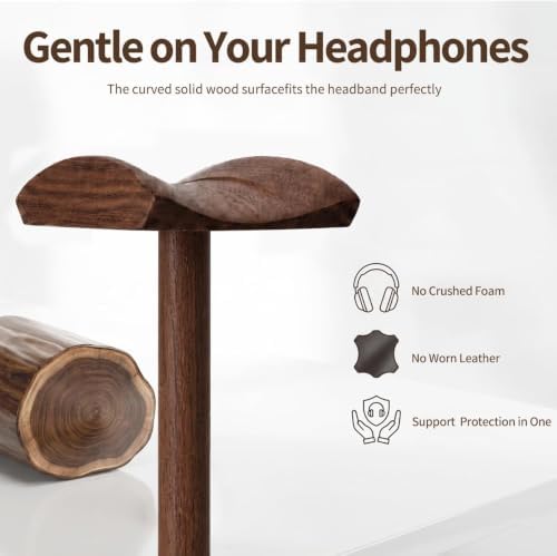 Headphone Stand Nature Wood Headset Hanger Mount Hook Gaming Holder Desktop Earphone Artful Functional Stand for All Headsets with Solid Wooden Base - Image 4