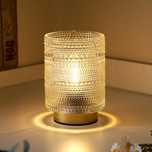 Small Battery operated Lamp with Timer for Bedside/Coffee Table/Book shelf Decor,Cordless Aesthetic Lamps with Warm Moody Lighting for Home Decor/Dorm/Entryway/Cubicle/Bathroom/ Patio Decor(Clear) by Ularoom