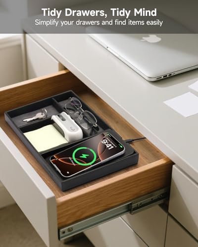 Valet Tray, Built in Wireless Charging Pad, Nightstand Organizer - Image 4