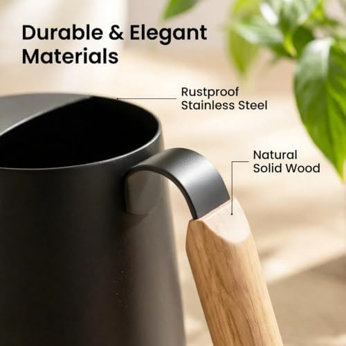 34oz Capacity, Indoor Plants Watering Can with Long Spout, Black Metal with Wood Handle (Black) - Image 5