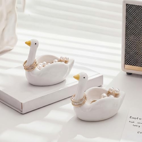 2 Pcs Silly Goose Jewelry Tray Trinket Dishes Ceramic Ring Holder Small Trinket Bowl Cute Decorative Silly Goose Room Decor Vanity Accessories for Rings Earrings Necklaces Watch Keys by Ferrochef