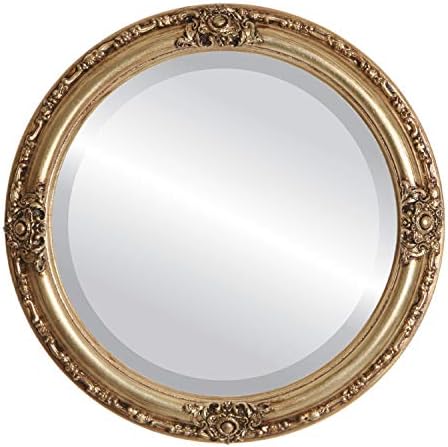 OVALCREST Round Beveled Wall Mirror for Home Decor - Jefferson Style - Gloss Black - 26x26 Outside Dimensions