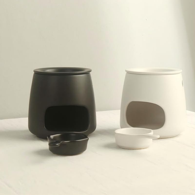 Matte Beige Ceramic Wax Melt Warmer with Speckled Finish, Tealight Candle Oil Burner for Essential Oils & Wax Melts, Minimalist Aromatherapy Diffuser for Bedroom Modern Home Decor (Black) - Image 3