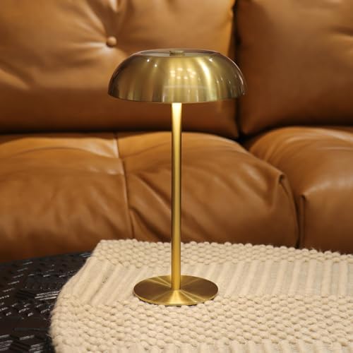 Cordless 11" Mushroom Table Lamp with Dimmable 3 Color, 5200mAh, Gold - Image 6