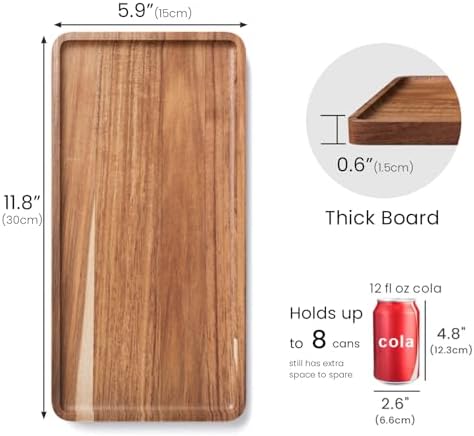 VERTORGAN 2 Pack Acacia Wood Serving Tray,11.8x5.9 Inch Trays,Home Decor - Image 6