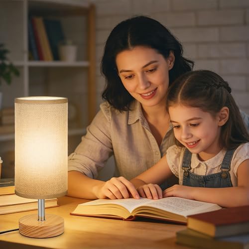 Bedside Table Lamps, Table Lamp for Bedroom, Lamps for Night Stands with Linen Lampshades, Small Table Lamp for Living Room, Office (Bulb Excluded) (Brown) - Image 6
