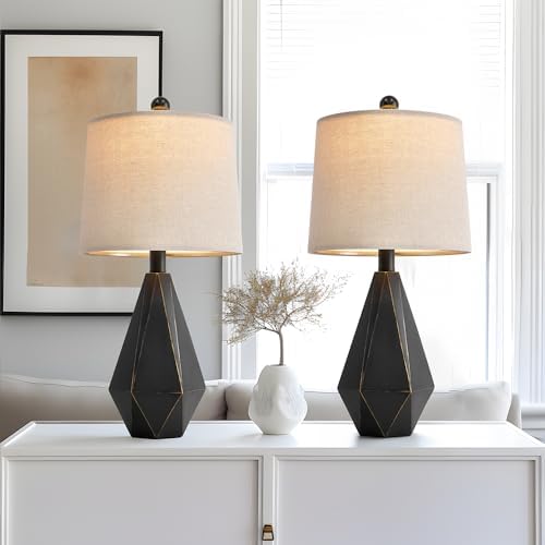 PoKat 20.25'' Table Lamps Set of 2, Bedside Lamp for nightstand, Small Farmhouse Lamps for Bedroom, Black Bedroom Lamps for Living Room, Nursery, Black, Suitable for Small Place - Image 3