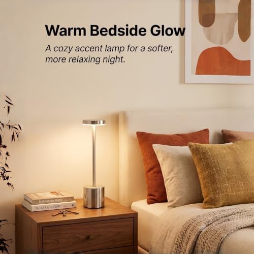 Silver Cordless Table Lamp 2Pack Rechargeable Portable Table Light - Image 4