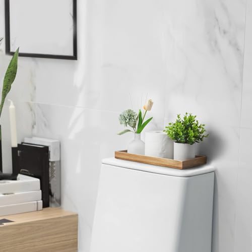 ALELION 13" Bathroom Vanity Tray for Counter - Acacia Wood Decorative Tray for Toilet Tank Makeup Perfume Jewelry Catchall Coffee Table - Wooden Kitchen Countertop Organizer for Soap Dispenser - Image 2