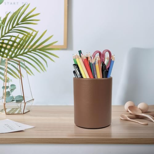 PU Leather Pen Holder Desk 3.94-inch Tall Pencil Cup Organizer - Image 3